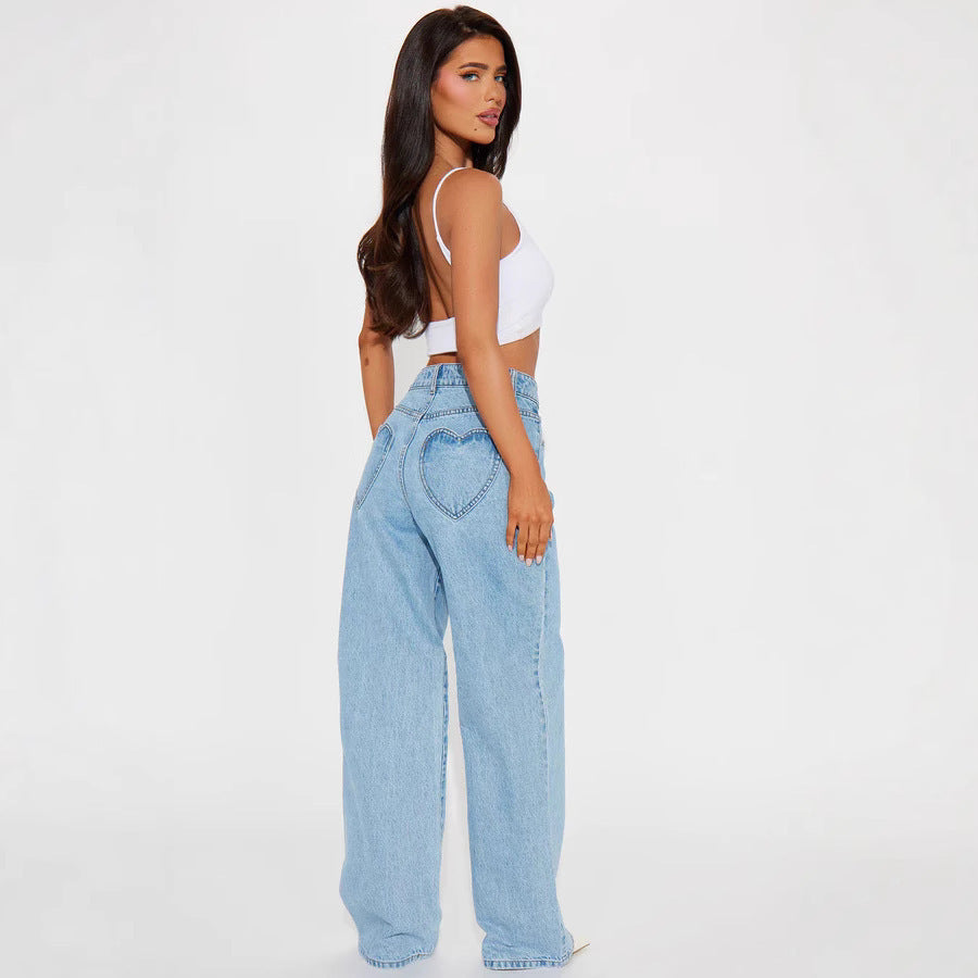 Love Pocket High Waist Loose Jeans