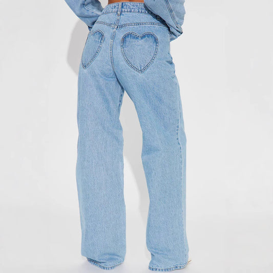Love Pocket High Waist Loose Jeans