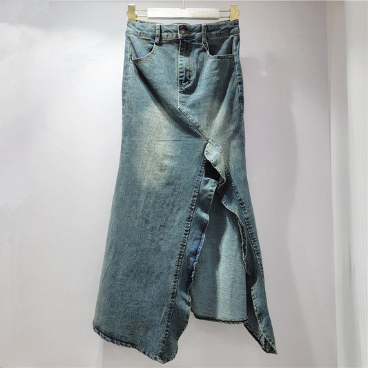 Women's American-style Retro Irregular Denim Skirt