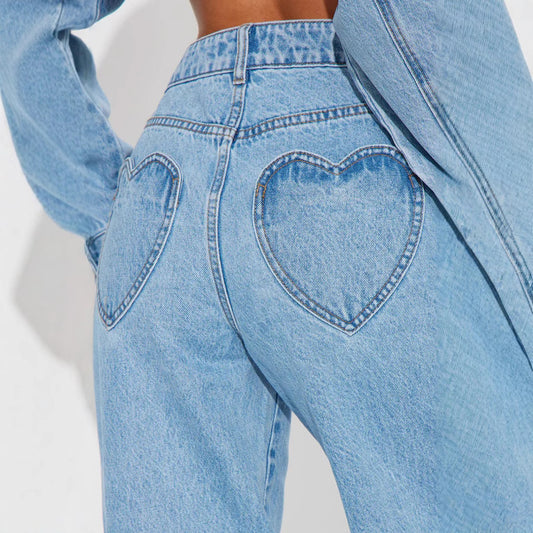 Love Pocket High Waist Loose Jeans